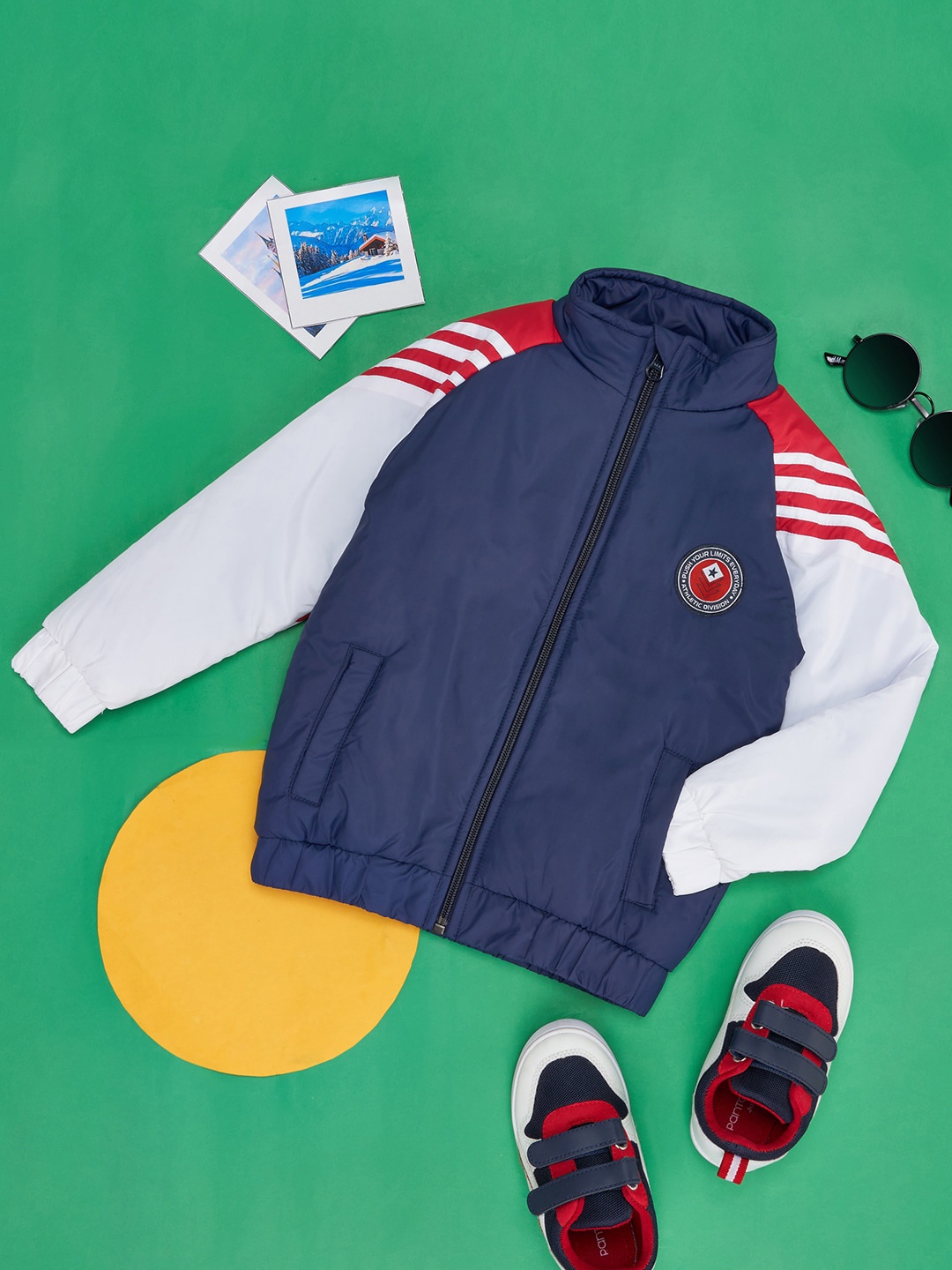 

YU by Pantaloons Boys Colourblocked Mock Collar Bomber Jacket, Blue