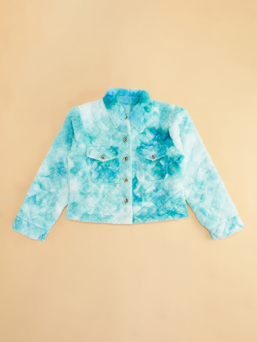 

YU by Pantaloons Girls Tie and Dye Quilted Jacket, Blue