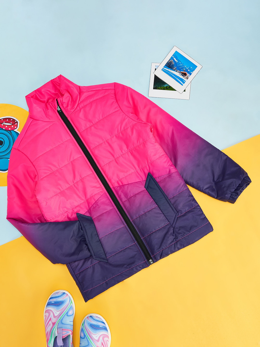 

YU by Pantaloons Girls Colourblocked Padded Jacket, Pink