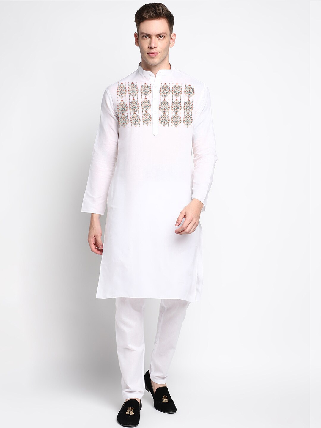 

DEVOILER Ethnic Motifs Printed Straight Kurta, White