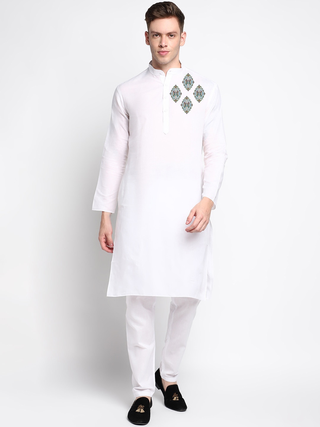 

DEVOILER Ethnic Motifs Printed Straight Kurta, White