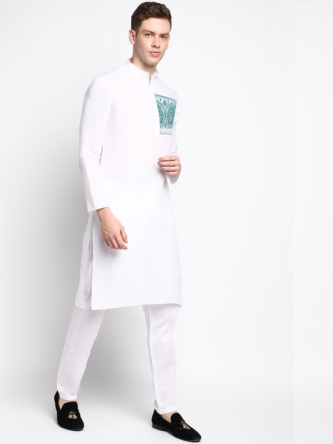 

DEVOILER Ethnic Motif Screen Printed Straight Kurta, White