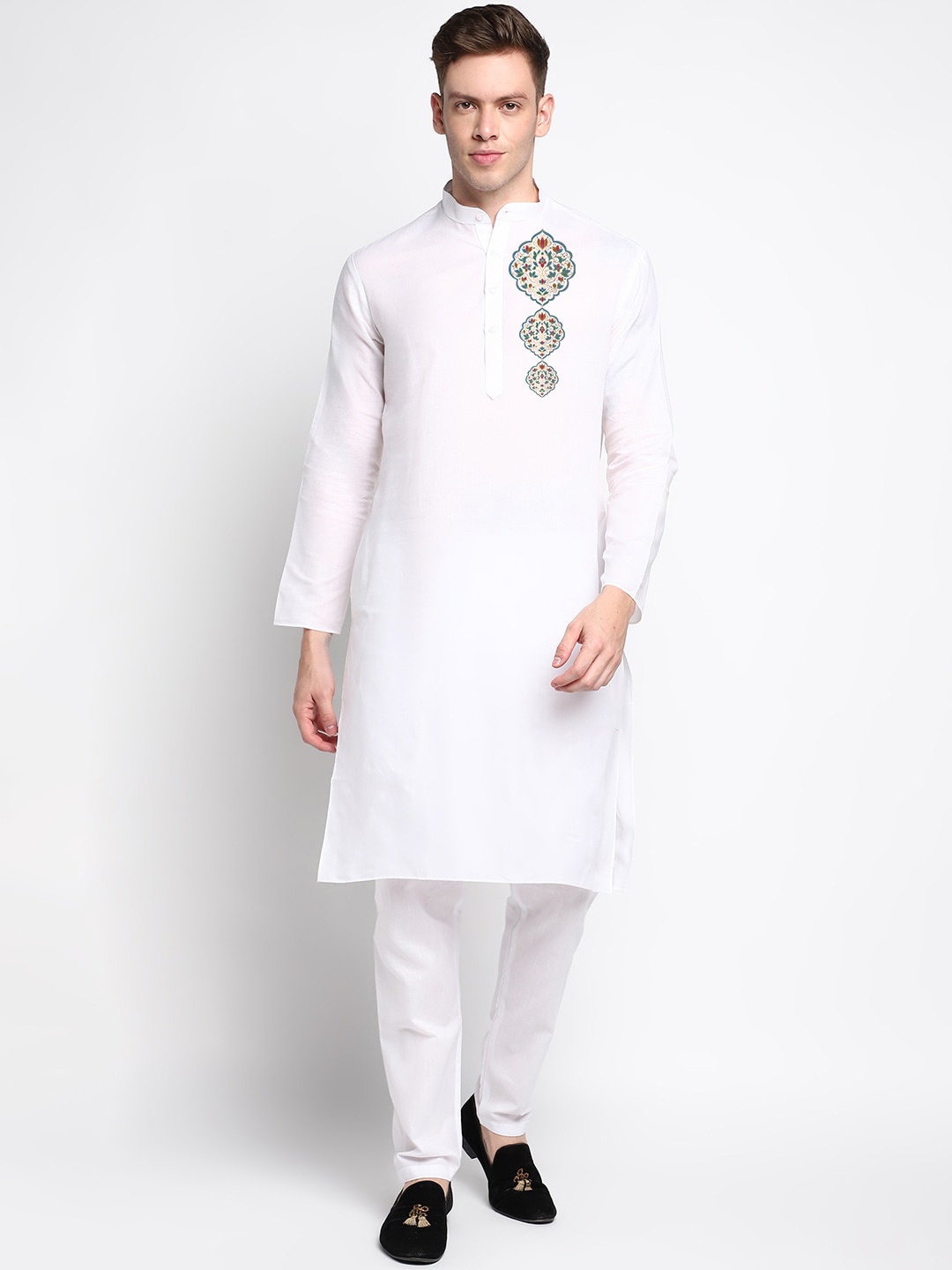 

DEVOILER Ethnic Motif Screen Printed Straight Kurta, White
