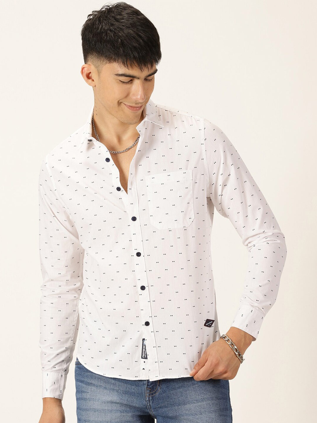 

Provogue Classic Slim Fit Conversational Printed Cotton Casual Shirt, White