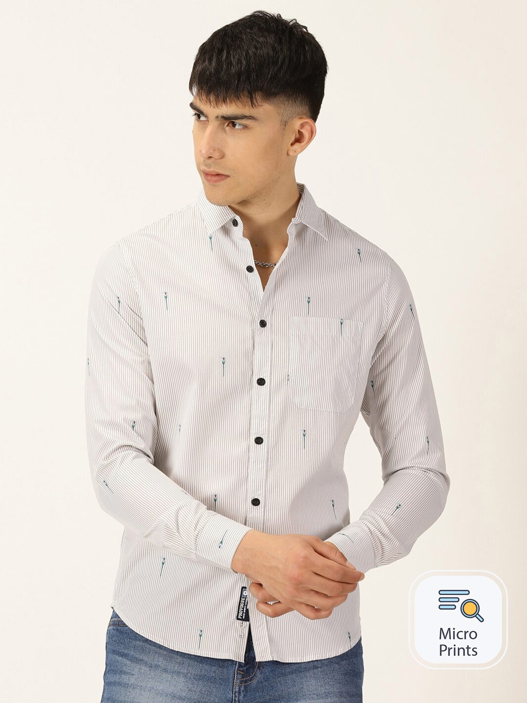 

Provogue Classic Slim Fit Floral Printed Cotton Casual Shirt, Grey