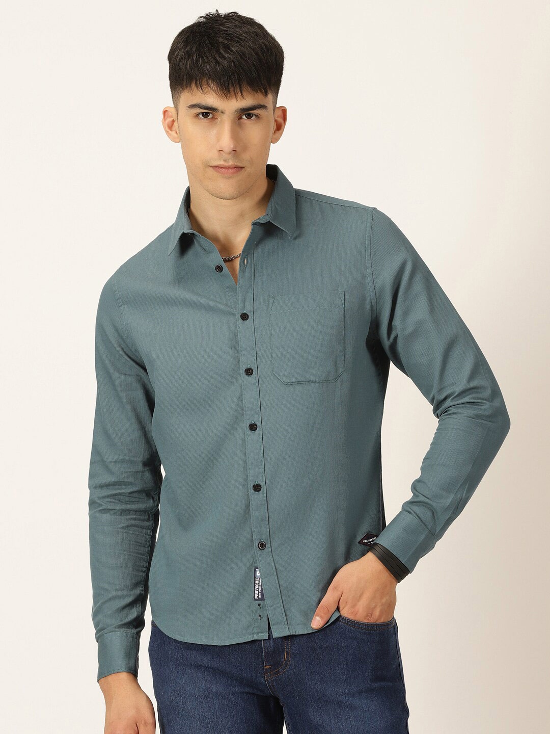 

Provogue Cotton Classic Slim Fit Opaque Casual Shirt, Teal