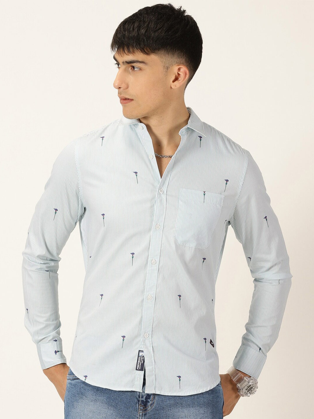 

Provogue Pinstriped Cotton Classic Slim Fit Opaque Casual Shirt, Blue