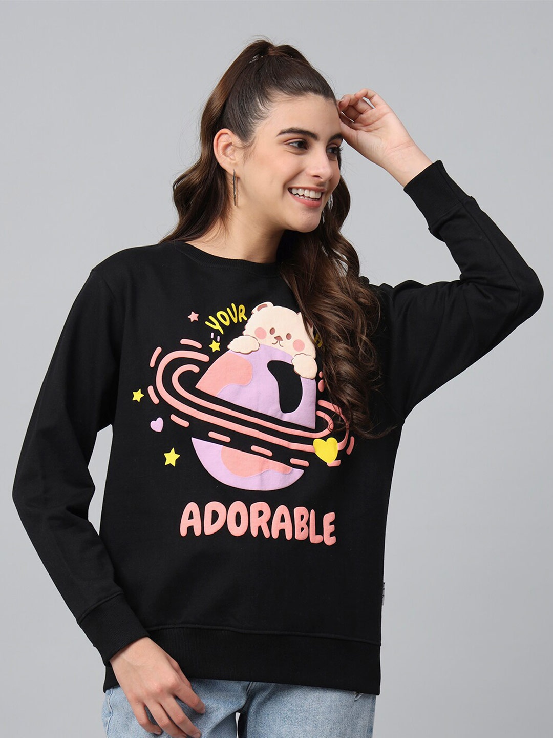 

The Dry State Graphic Printed Fleece Pullover Loose Fit Sweatshirt, Black