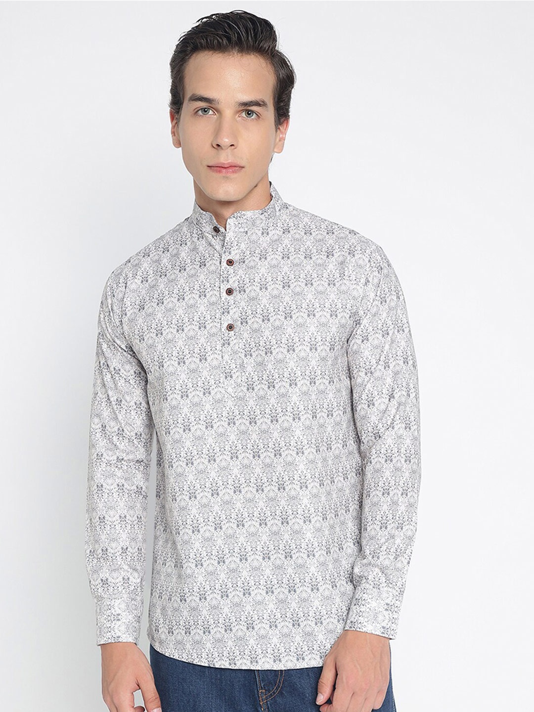 

COLORWINGS Ethnic Motifs Printed Mandarin Collar Kurta, White