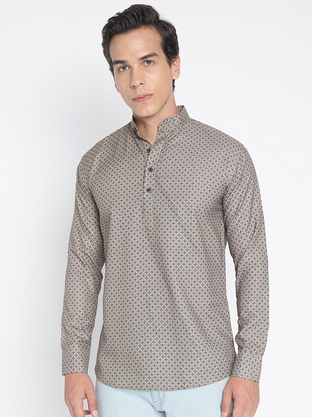 

COLORWINGS Geometric Printed Mandarin Collar Comfort Slim Fit Straight Kurtas, Grey