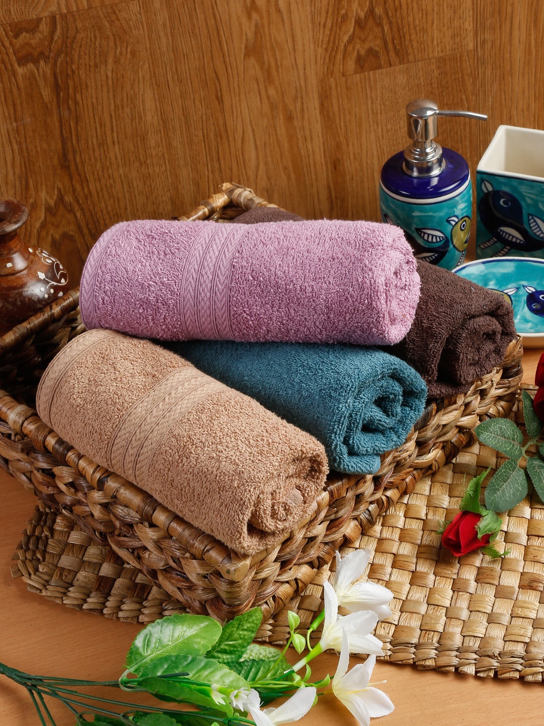 

Naksh Coffee Brown & Beige 4 Pieces Cotton 450 GSM Super Absorbent Hand Towels