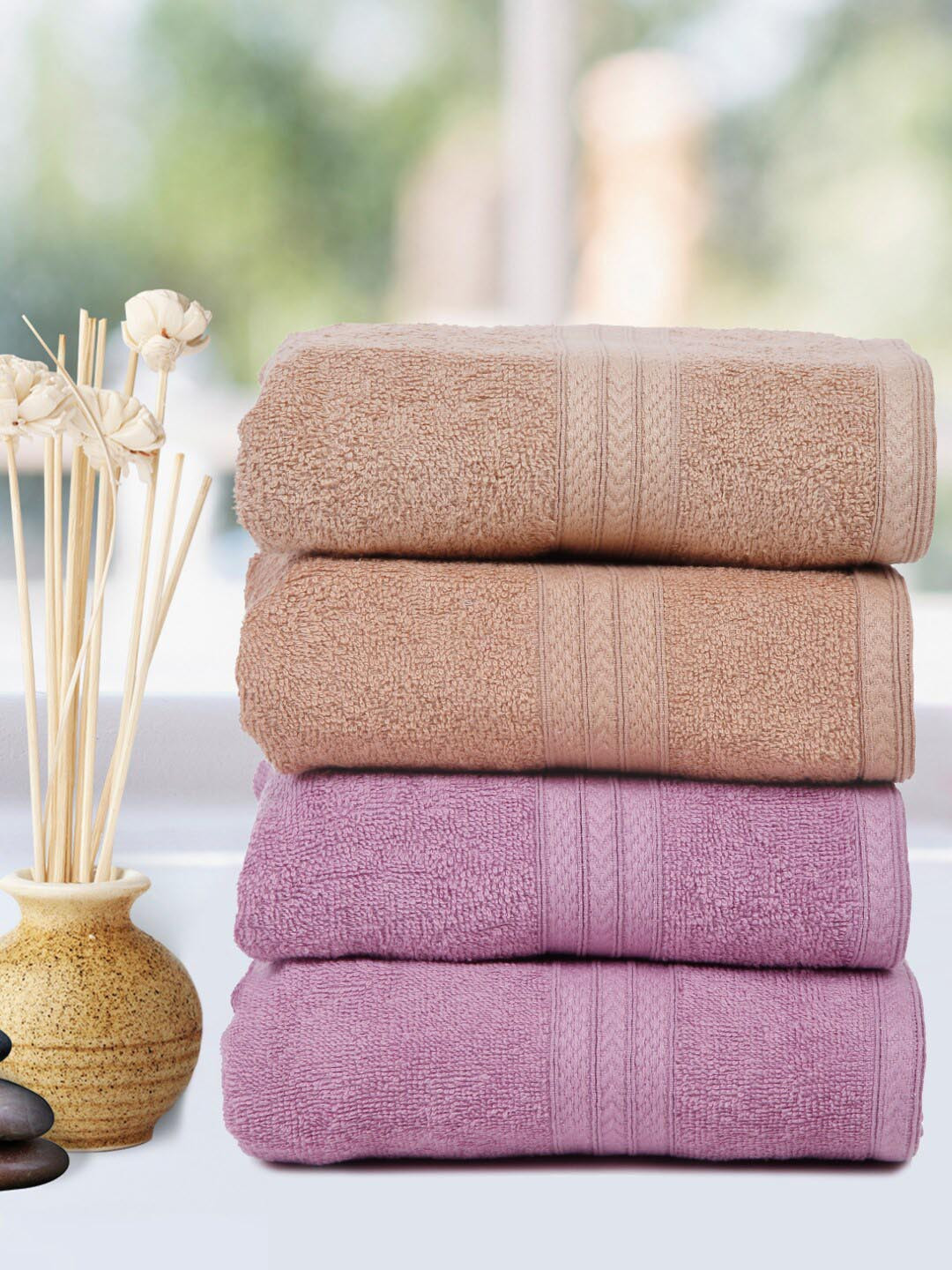 

Naksh Beige & Pink 4 Pieces Cotton 450 GSM Super Absorbent Hand Towels