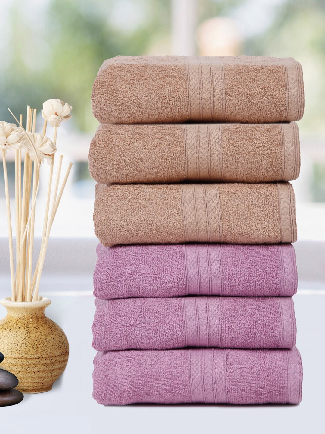 

Naksh Pack Of 6 Cotton Anti-Bacterial 450 GSM Super Absorbent Hand Towels, Beige