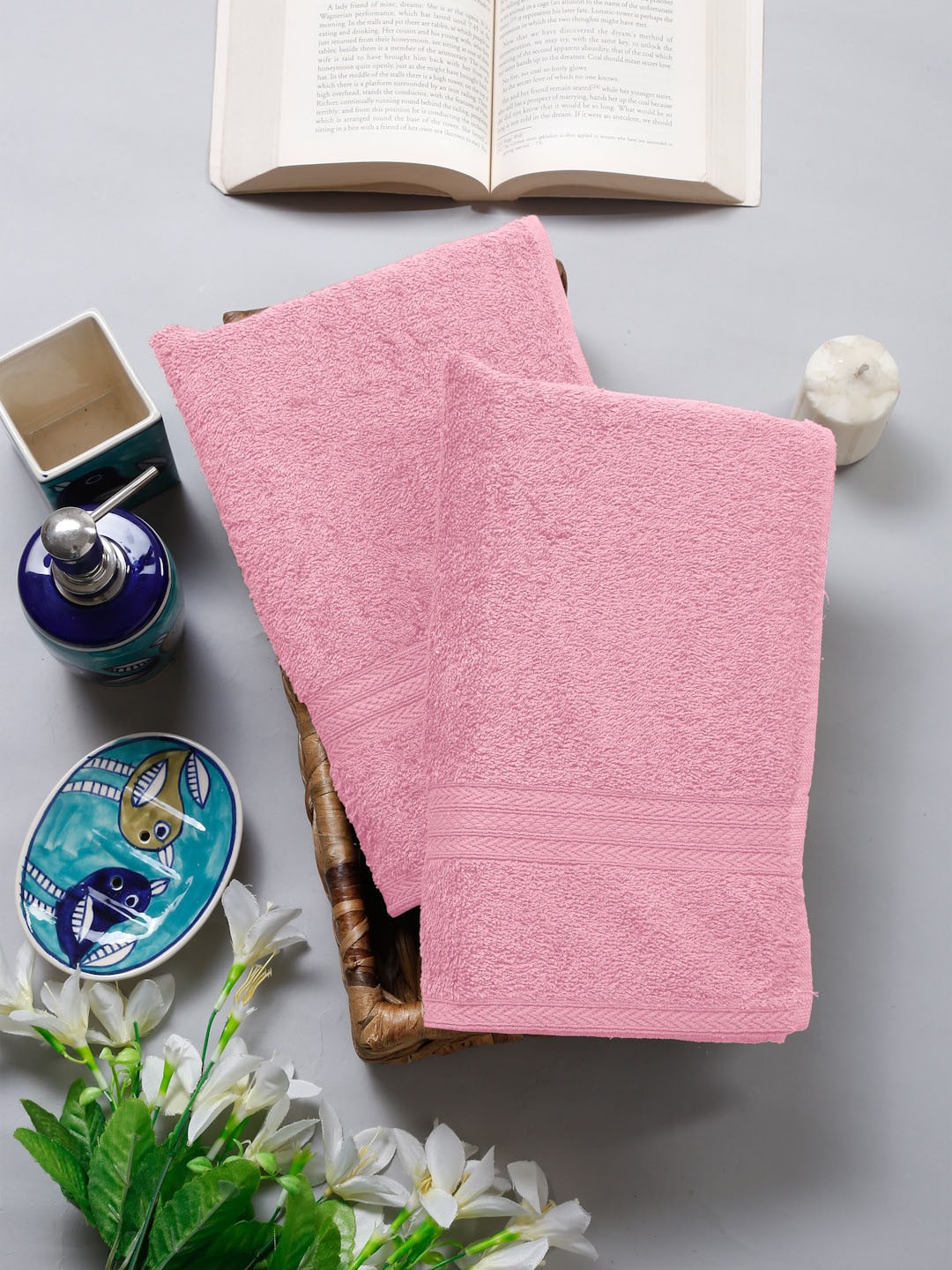 

Naksh 2 Pcs Pink 450 GSM Pure Coton Hand Towels