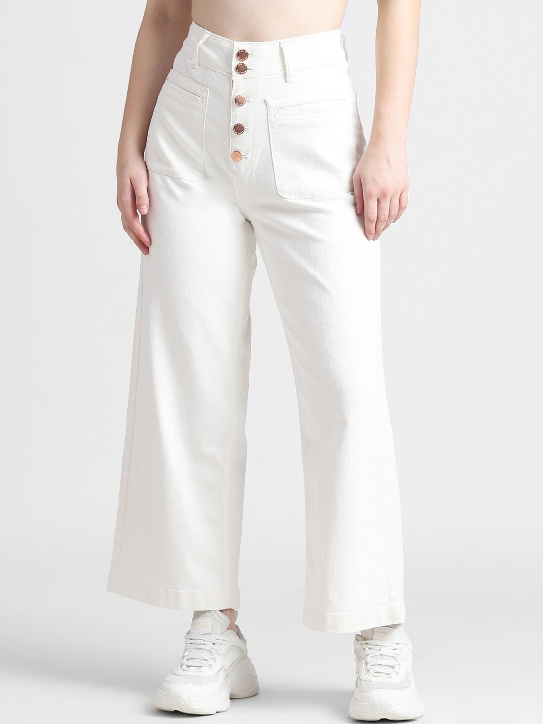 

ONLY Women Wide Leg High-Rise Stretchable Cotton Jeans, White