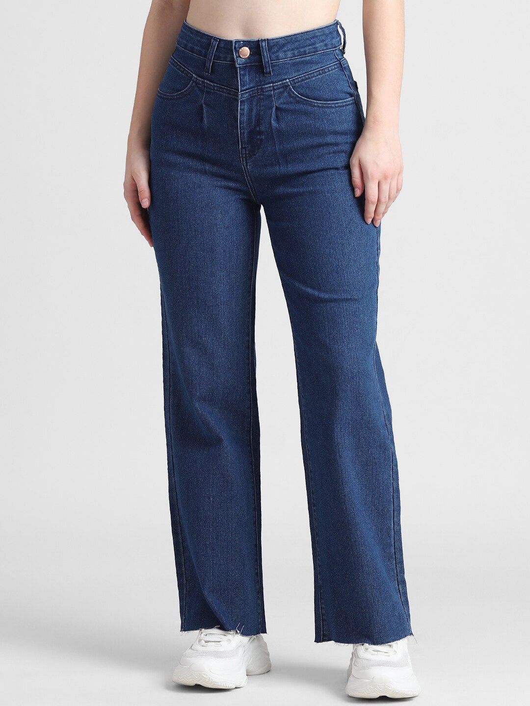 

ONLY Women Wide Leg High-Rise Clean Look Light Fade Stretchable Jeans, Blue