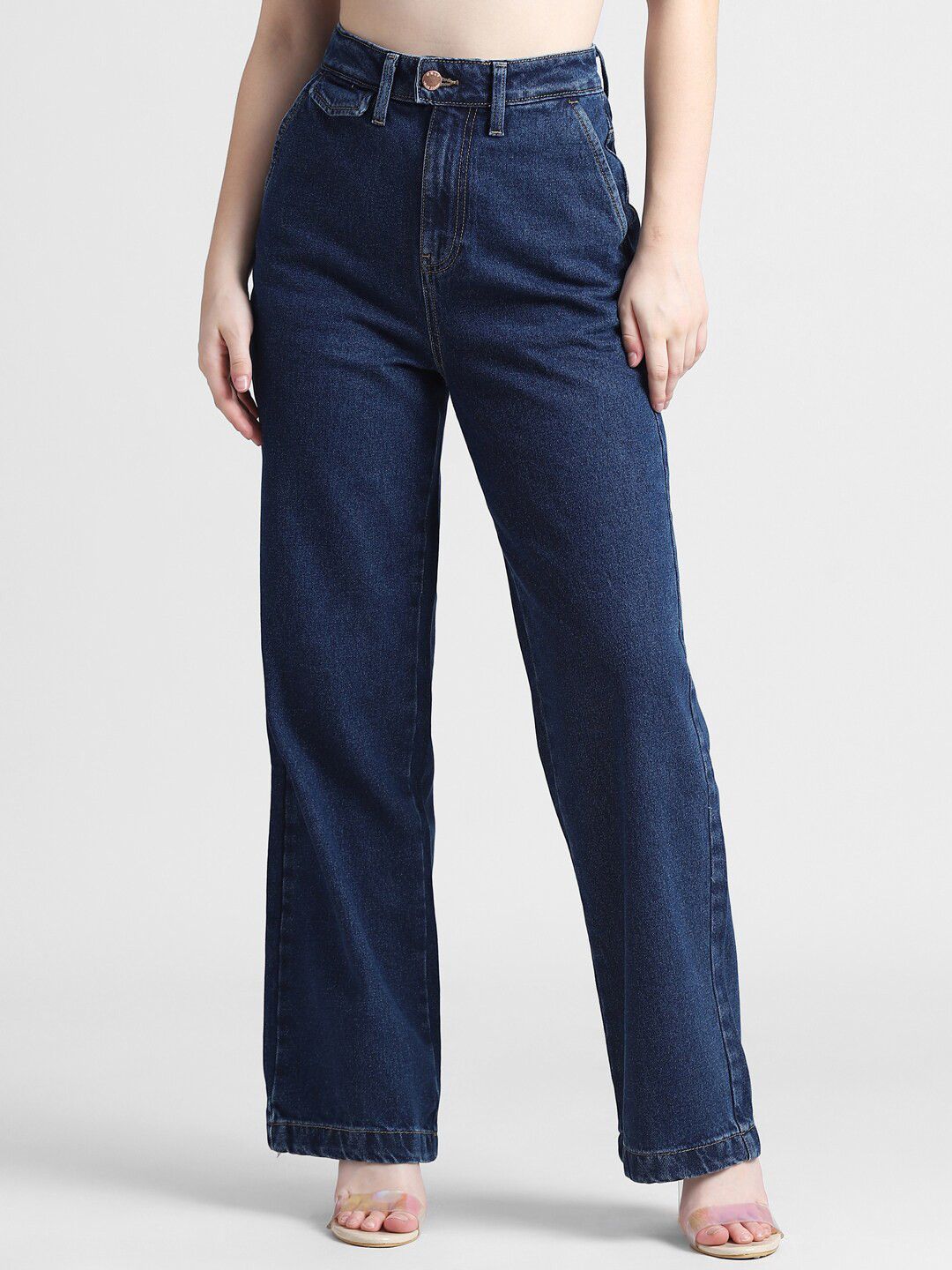 

ONLY Women Wide Leg High-Rise Light Fade Cotton Jeans, Blue