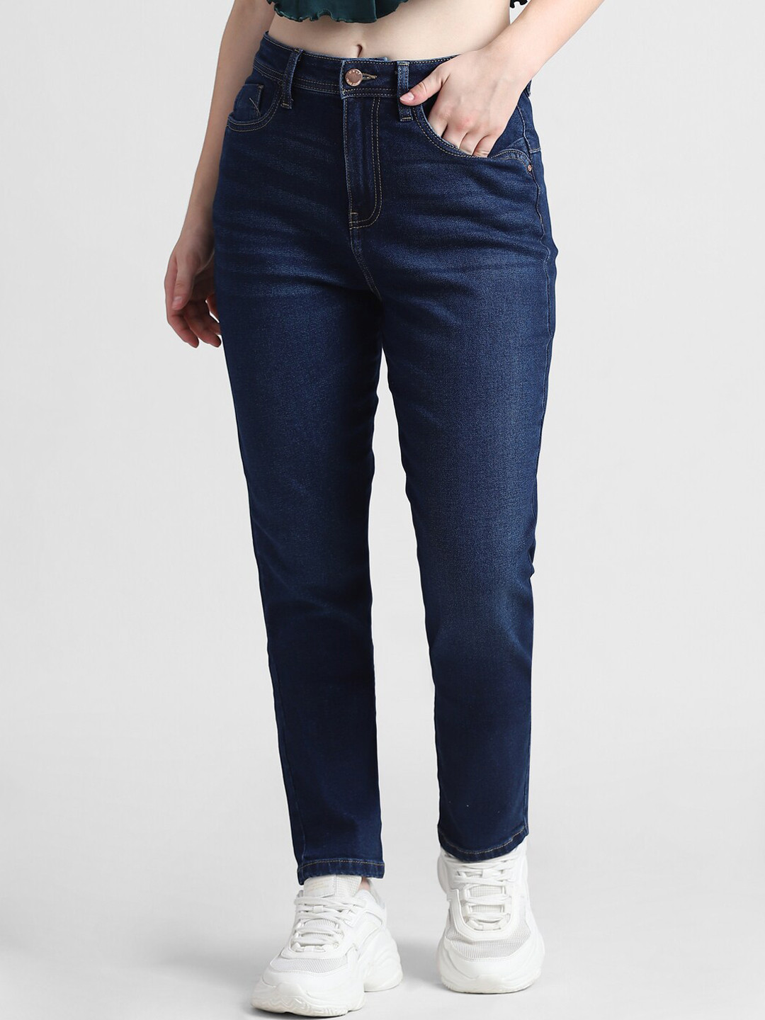 

ONLY Women Straight Fit Mid-Rise Clean Look Light Fade Pure Cotton Jeans, Blue