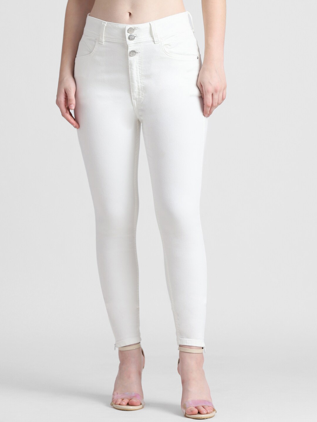 

ONLY Women Slim Fit Low Distress Heavy Fade Stretchable Cotton Jeans, White