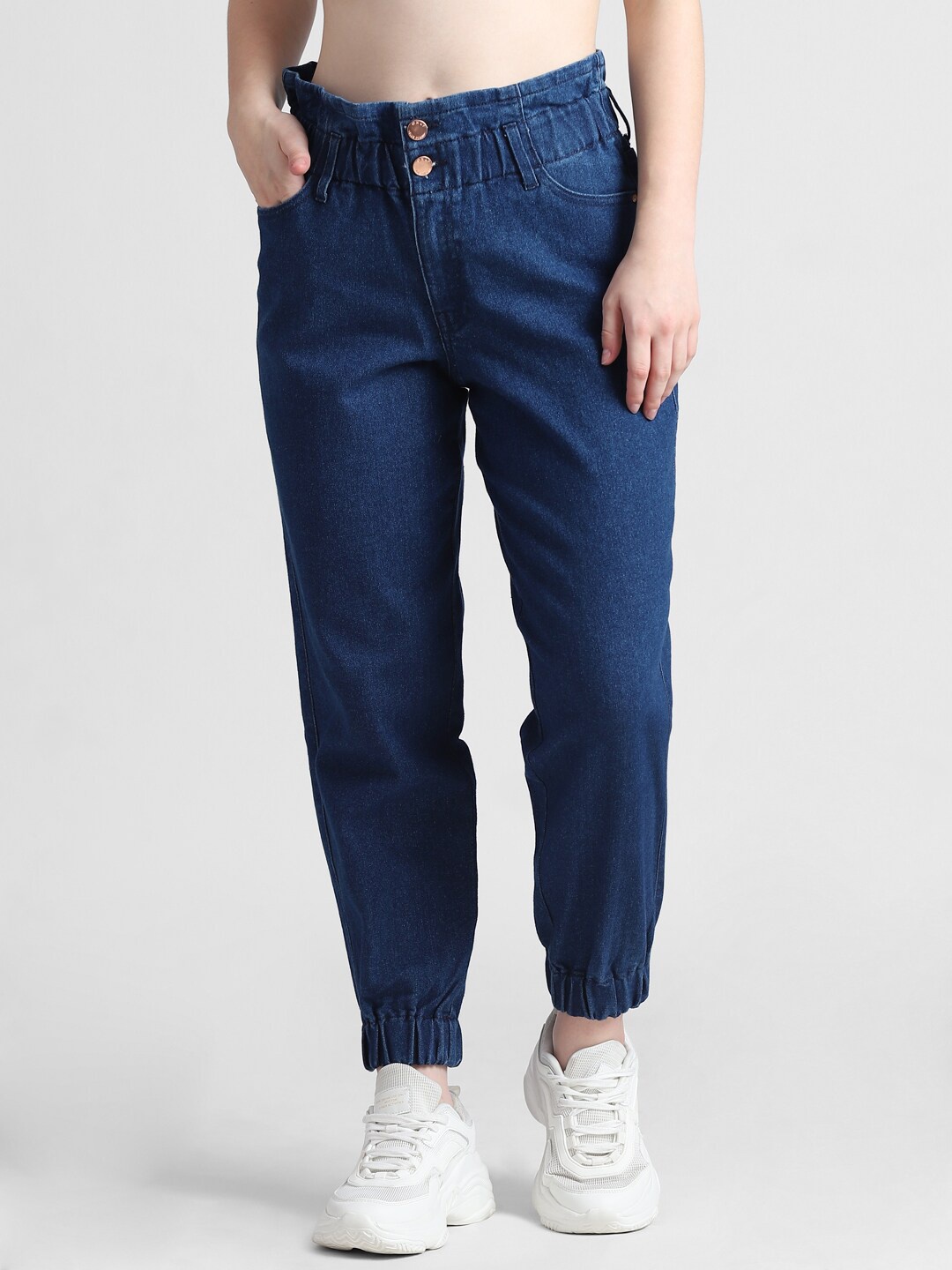 

ONLY Women Straight Fit Clean Look High-Rise Stretchable Jogger Jeans, Blue