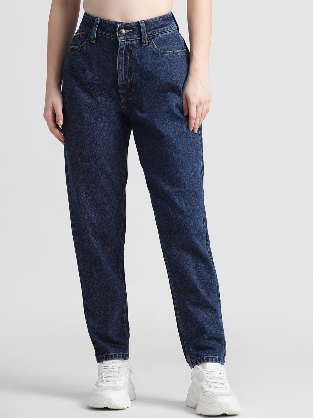 

ONLY Women Boyfriend Fit Clean Look High-Rise Pure Cotton Jeans, Blue