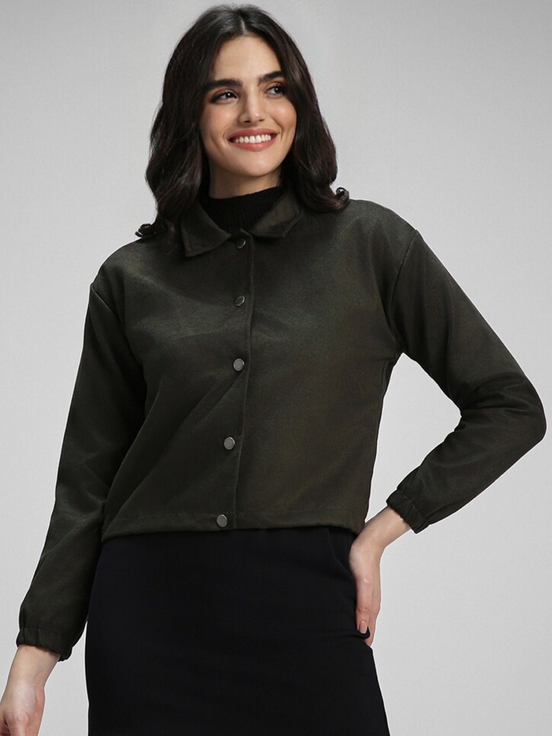 

FOREVER 21 Crop Tailored Jacket, Olive