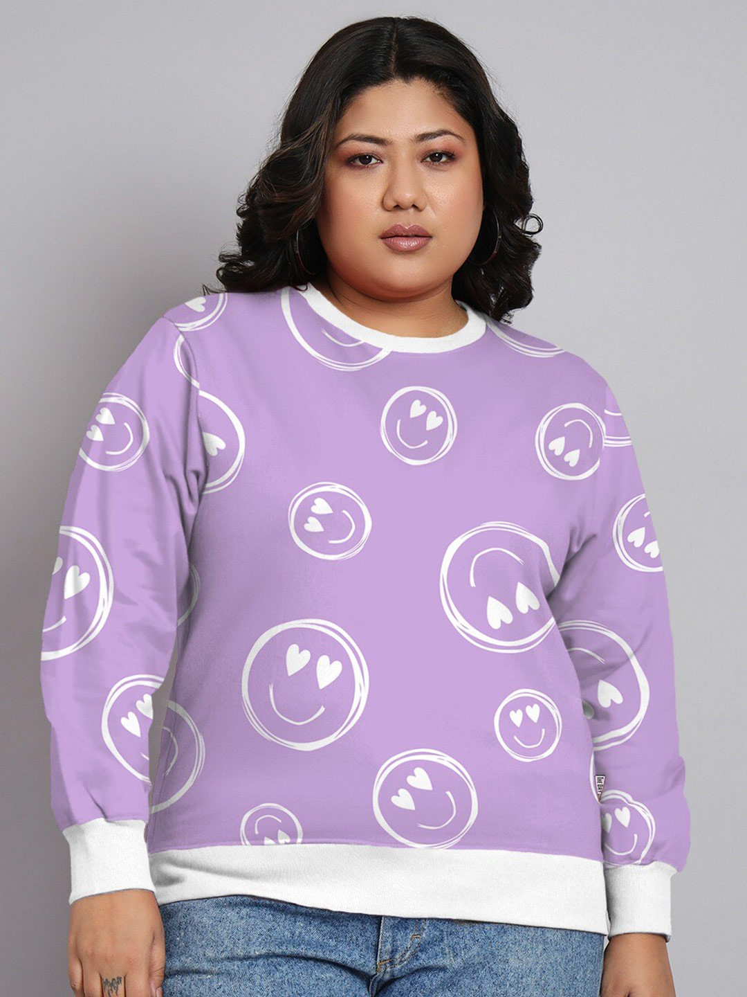 

BEYOUND SIZE - THE DRY STATE Plus Size Graphic Printed Pullover Fleece Sweatshirt, Lavender