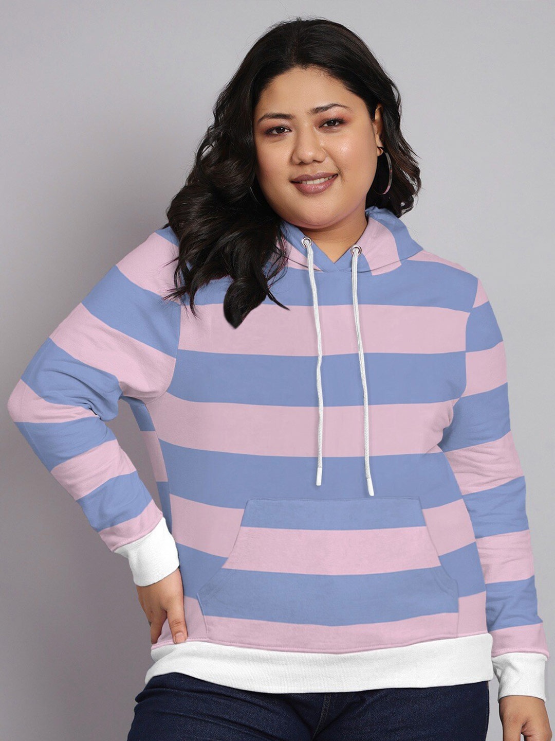 

BEYOUND SIZE - THE DRY STATE Plus Size Colourblocked Hooded Fleece Pullover Sweatshirt, Peach