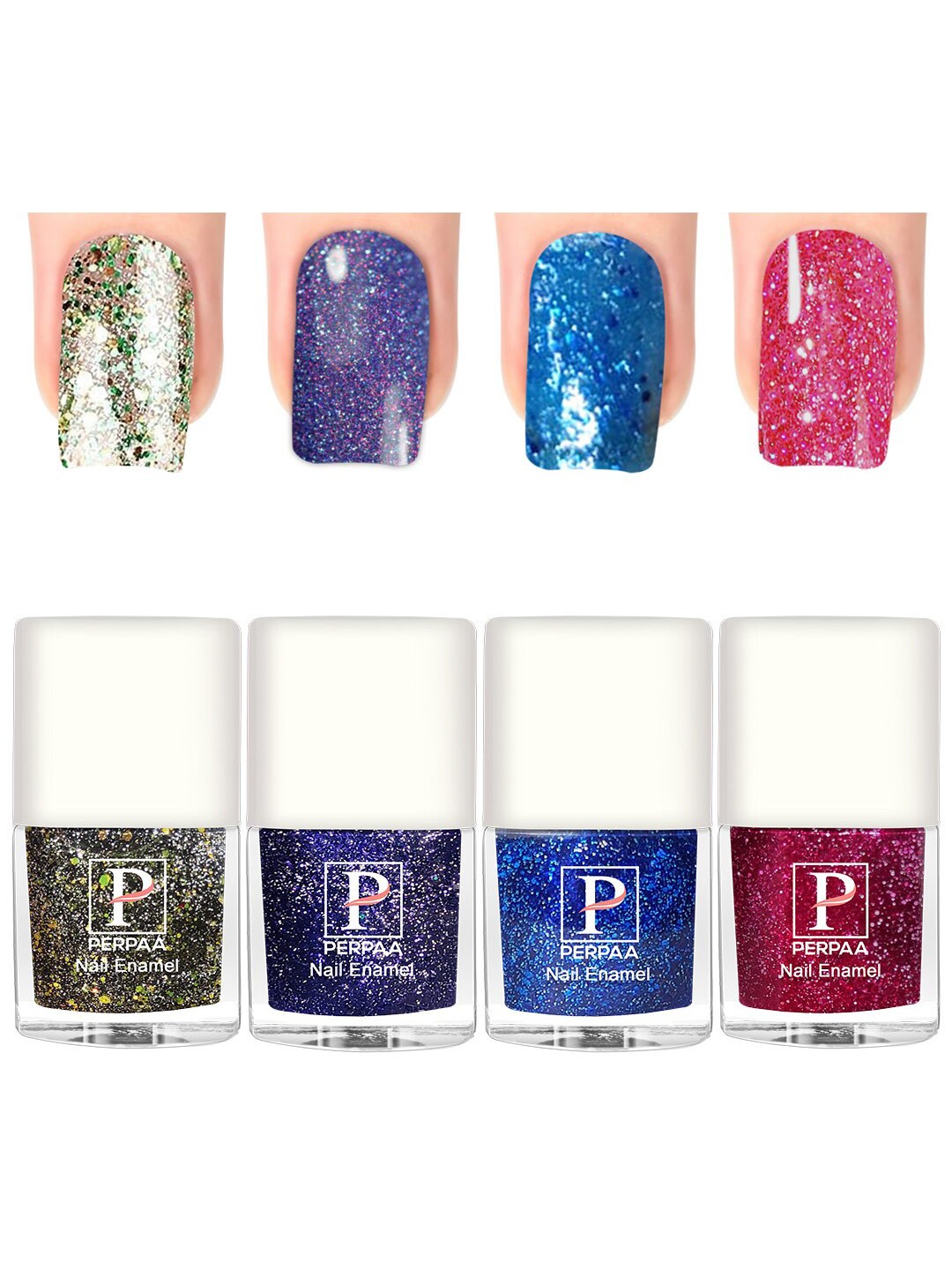 

PERPAA Set Of 4 Glitter Light Reflective UV Gel Sparkly Nail Polish - 5ml Each, Gold