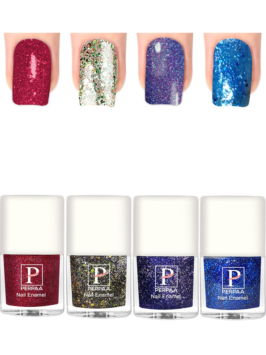 

PERPAA Set Of 4 Glitter Light Reflective UV Gel Sparkly Nail Polish - 5ml Each, Blue