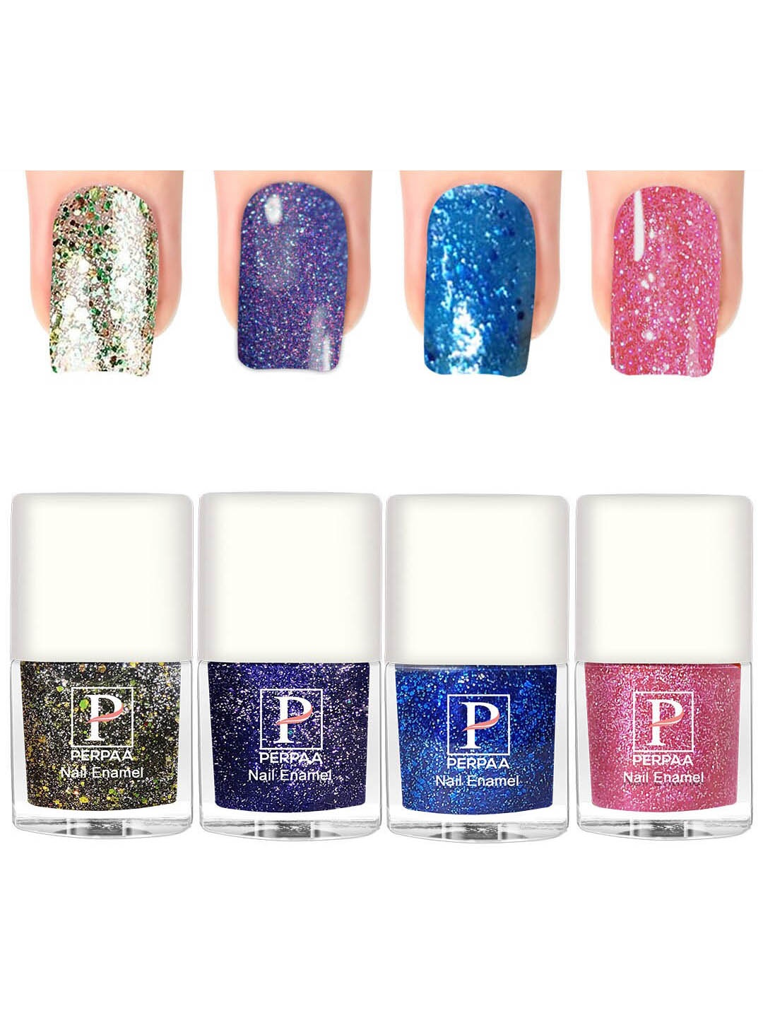 

PERPAA Set Of 4 Glitter Light Reflective UV Gel Sparkly Nail Polish - 5ml Each, Blue