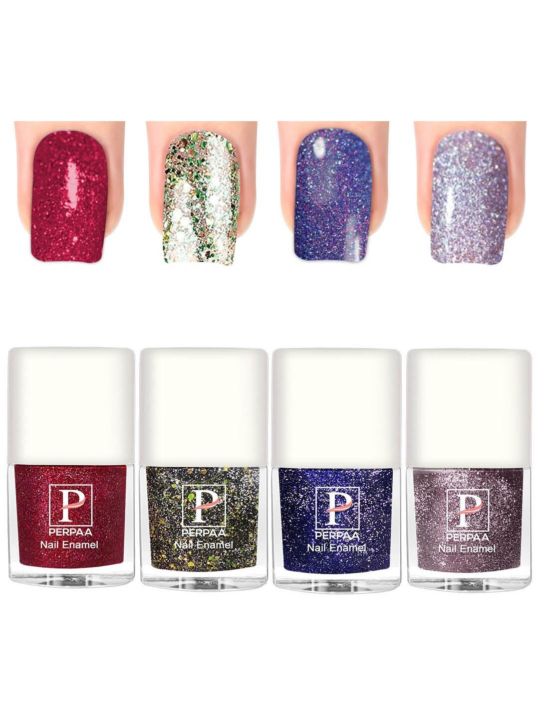 

PERPAA Glitter Light Set Of 4 Flashing Sparkly UV Gel Nail Polish -5ml Each-90-91-92-94, Red