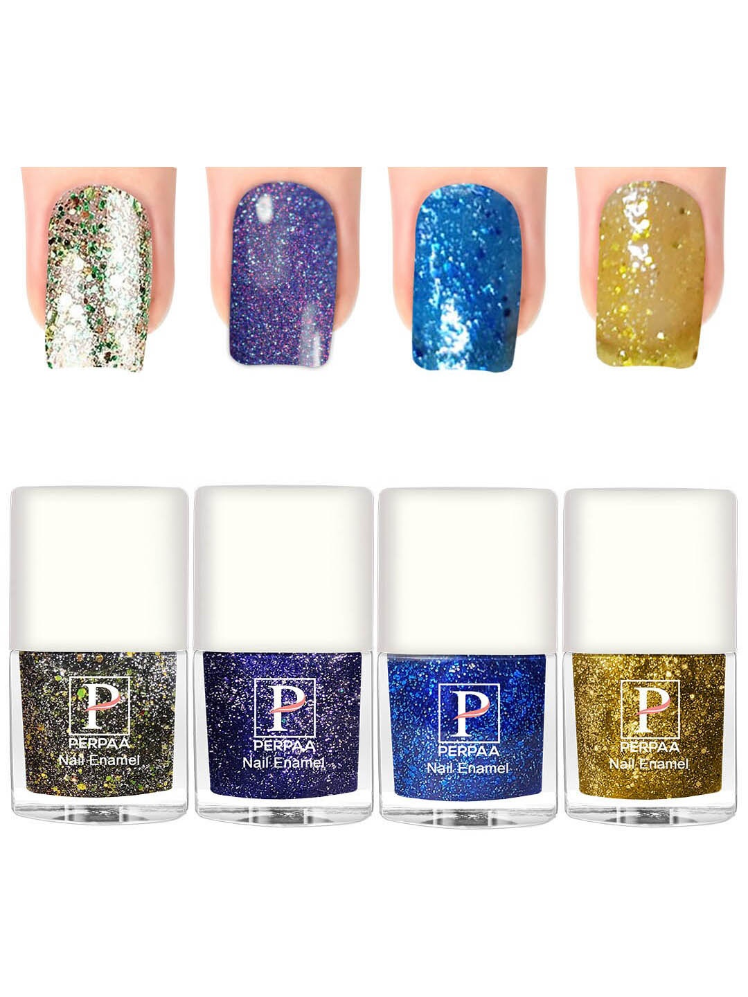 

PERPAA Set Of 4 Glitter Light Flashing Sparkly UV Gel Nail Polish -5ml Each-91-92-93-99, Green