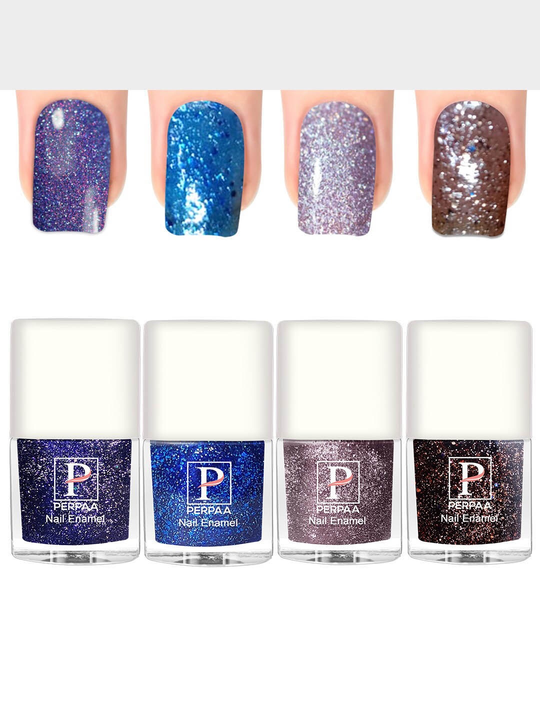 

PERPAA Set Of 4 Glitter Light Flashing Sparkly UV Gel Nail Polish -5ml Each-92-93-94-95, Blue