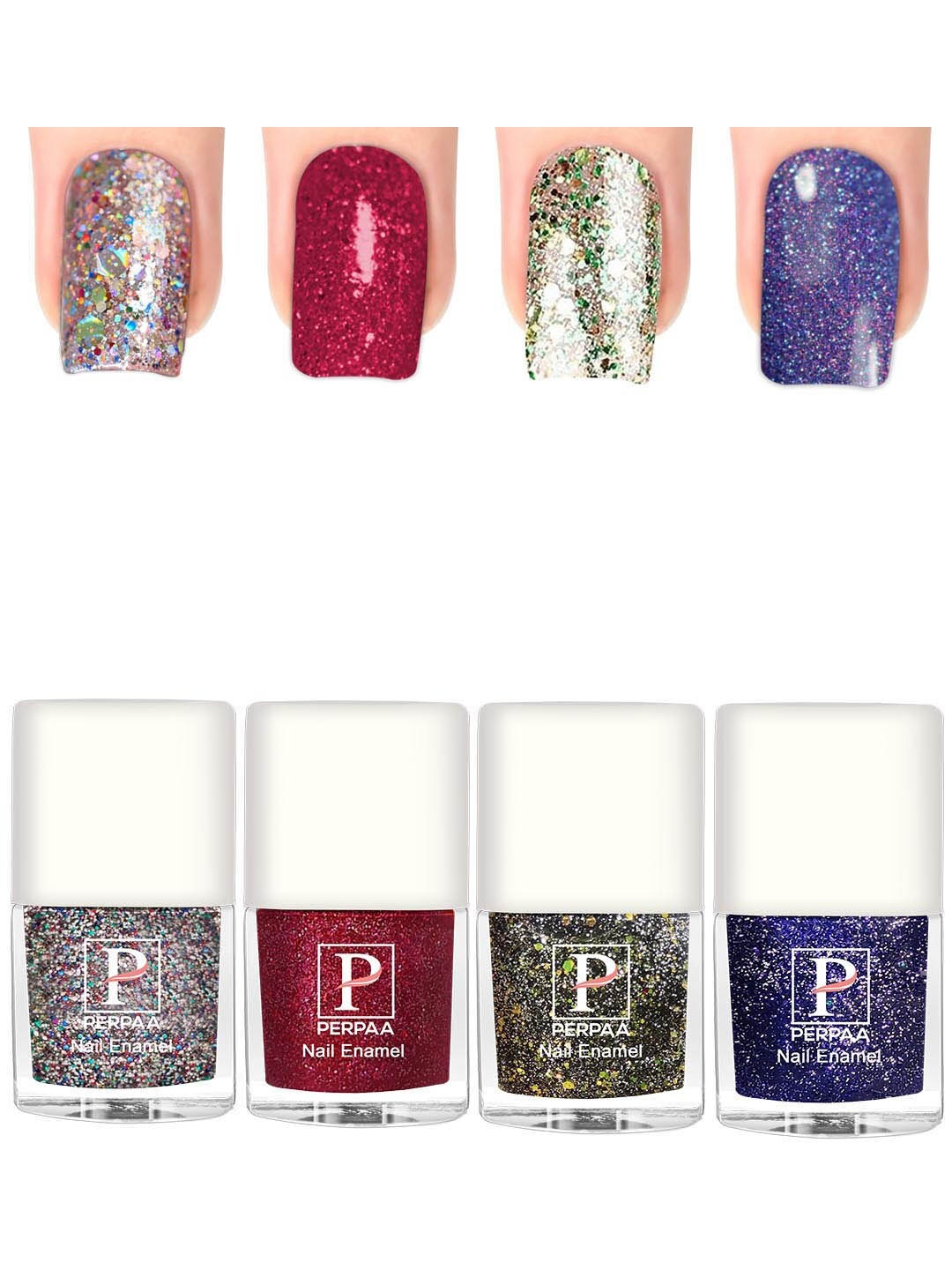 

PERPAA Set Of 4 Glitter Light Flashing Sparkly UV Gel Nail Polish -5ml Each-89-90-91-92, Silver