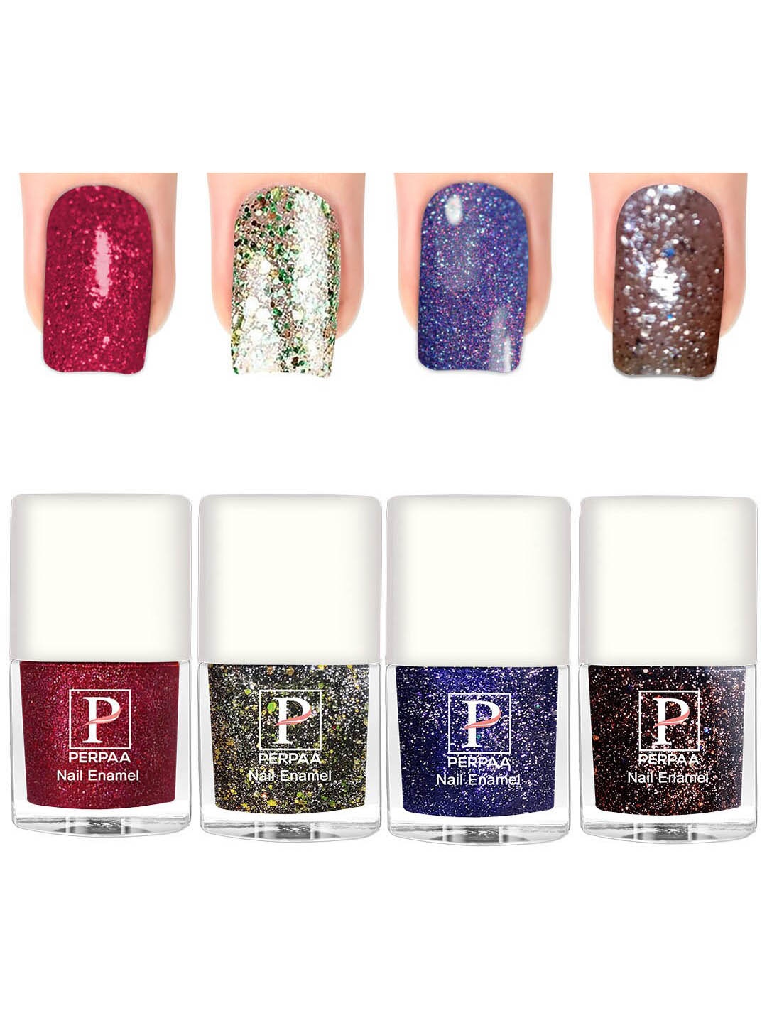 

PERPAA Set Of 4 Glitter Light Flashing Sparkly UV Gel Nail Polish -5ml Each-90-91-92-95, Red