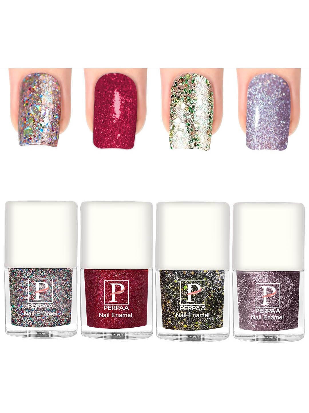 

PERPAA Set Of 4 Glitter Light Flashing Sparkly UV Gel Nail Polish -5ml Each-89-90-91-94, Silver