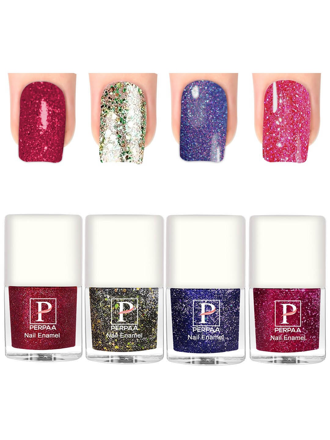 

PERPAA Set Of 4 Glitter Light Flashing Sparkly UV Gel Nail Polish -5ml Each-90-91-92-97, Red