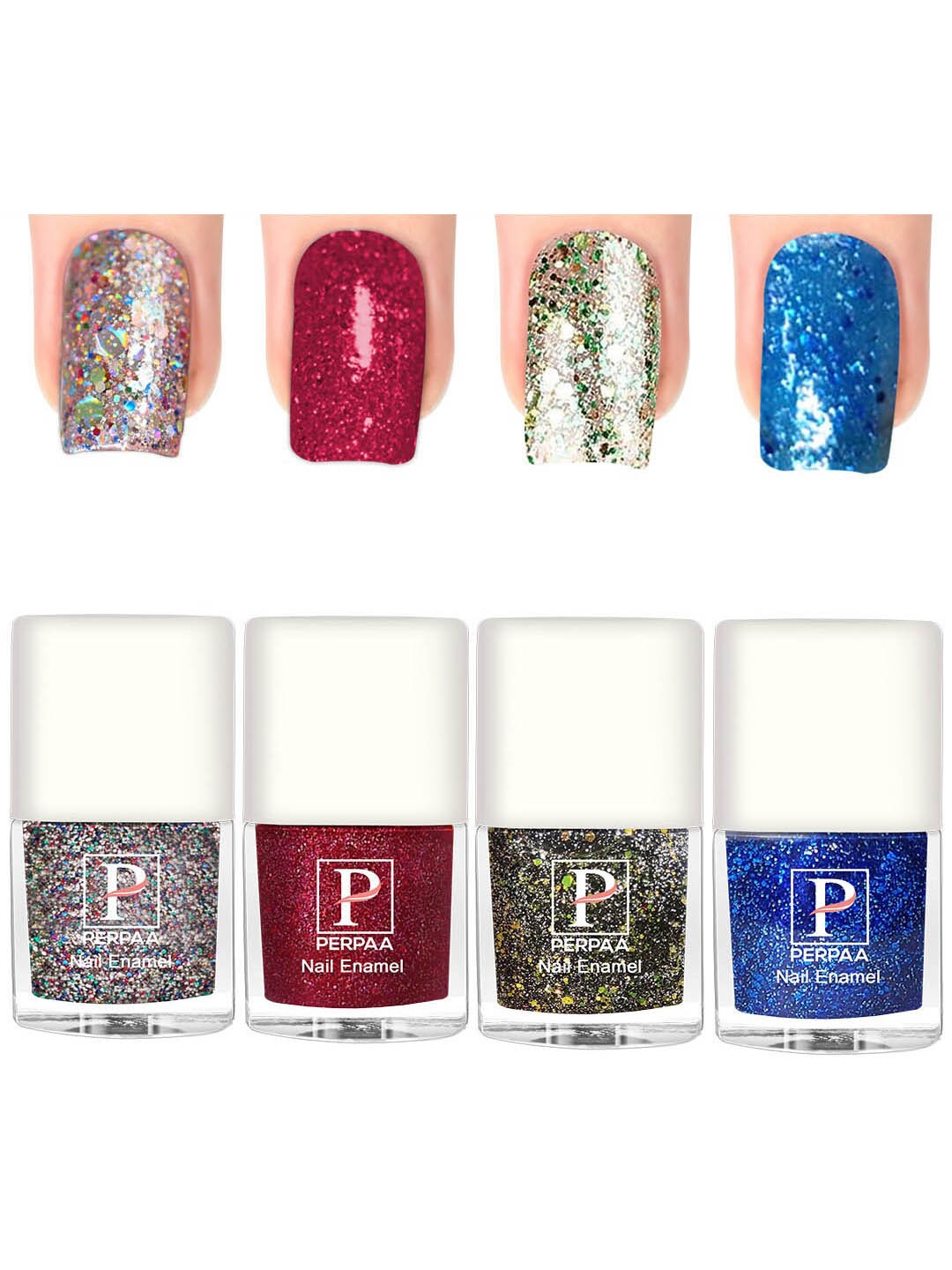 

PERPAA Set Of 4 Glitter Light Flashing Sparkly UV Gel Nail Polish -5ml Each-89-90-91-93, Silver