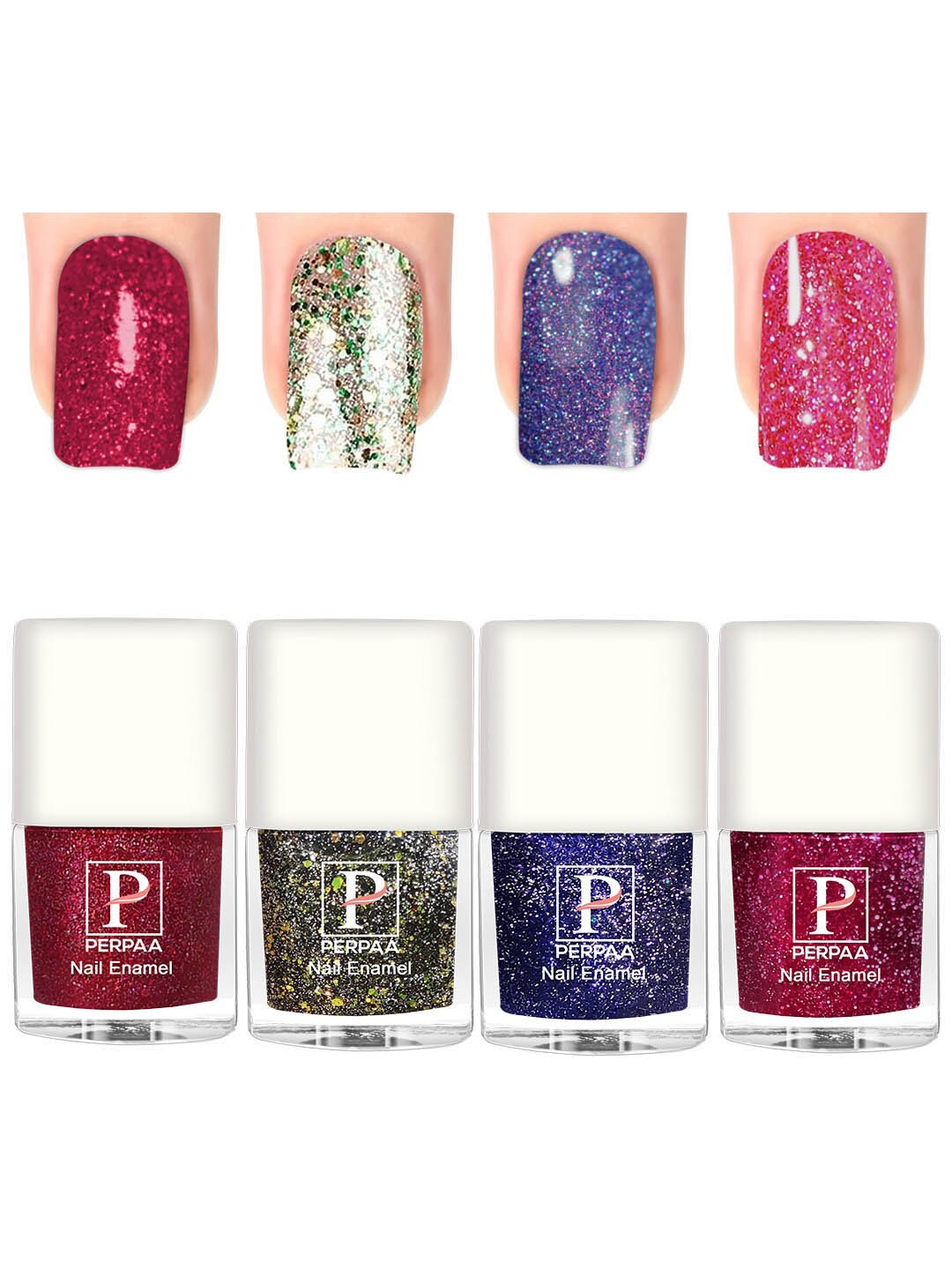 

PERPAA Set Of 4 Glitter Light Reflective UV Gel Sparkly Nail Polish - 5ml Each, Red