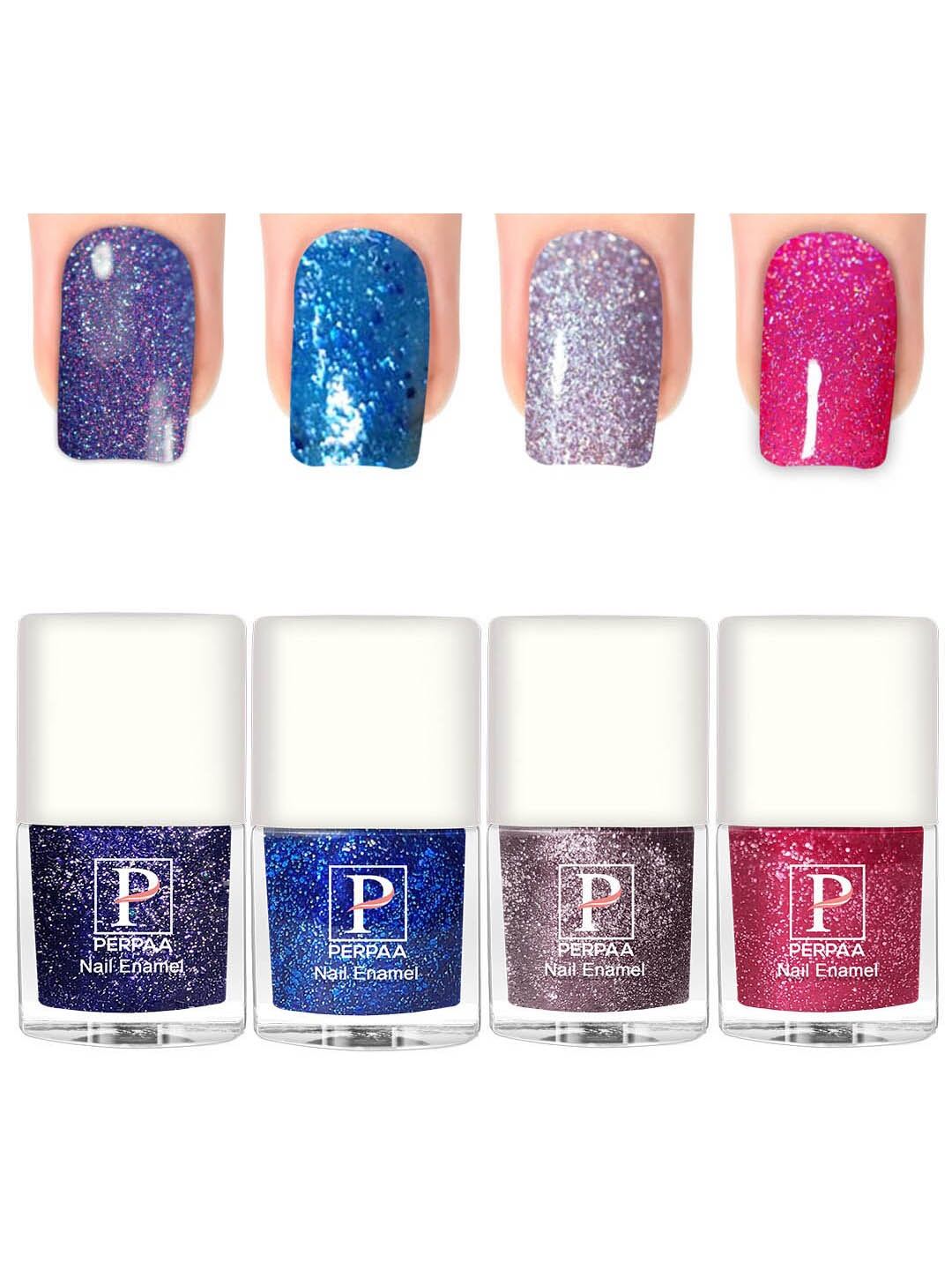 

PERPAA Set Of 4 Glitter Light Reflective UV Gel Sparkly Nail Polish - 5ml Each, Navy blue