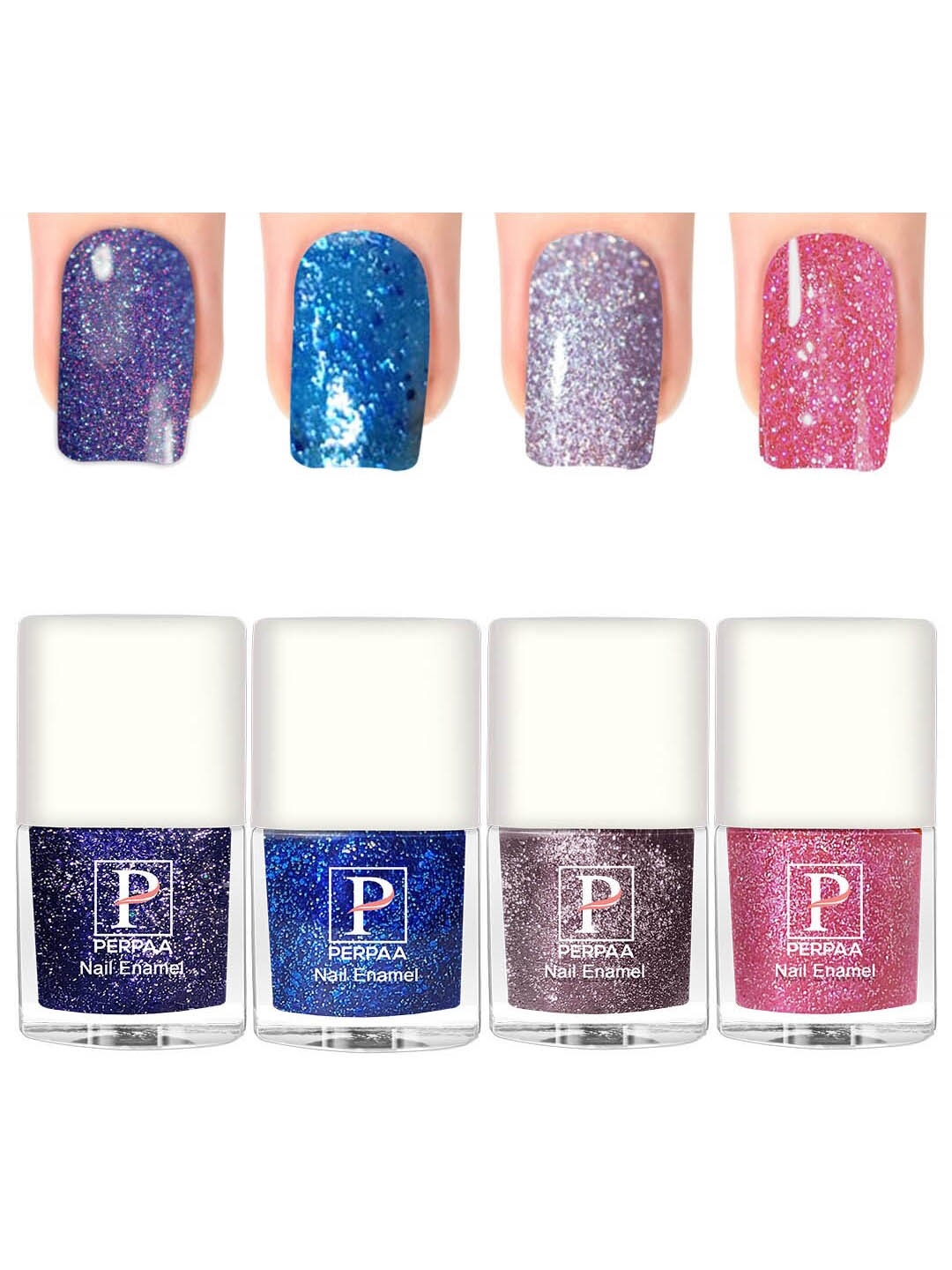 

PERPAA Set Of 4 Glitter Light Reflective UV Gel Sparkly Nail Polish - 5ml Each, Pink