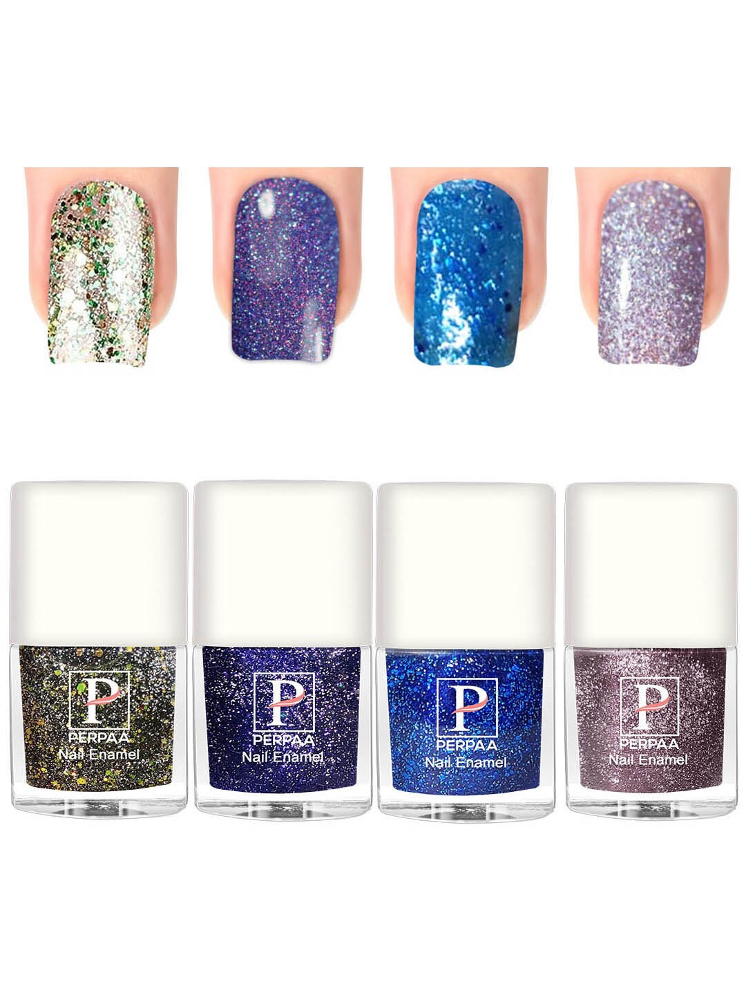 

PERPAA Set Of 4 Glitter Light Reflective UV Gel Sparkly Nail Polish - 5ml Each, Gold