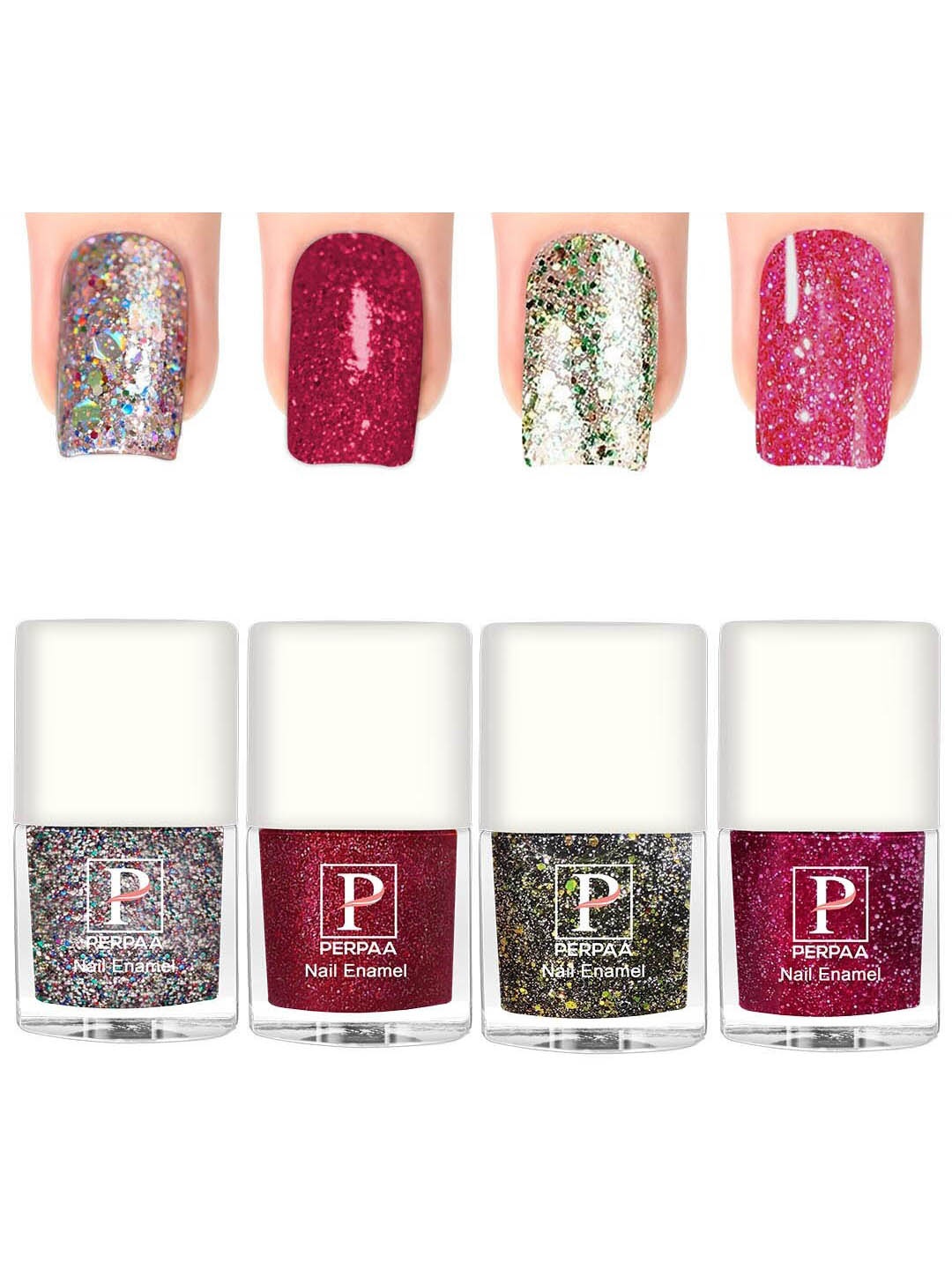 

PERPAA Set Of 4 Glitter Light Reflective UV Gel Sparkly Nail Polish - 5ml Each, Pink
