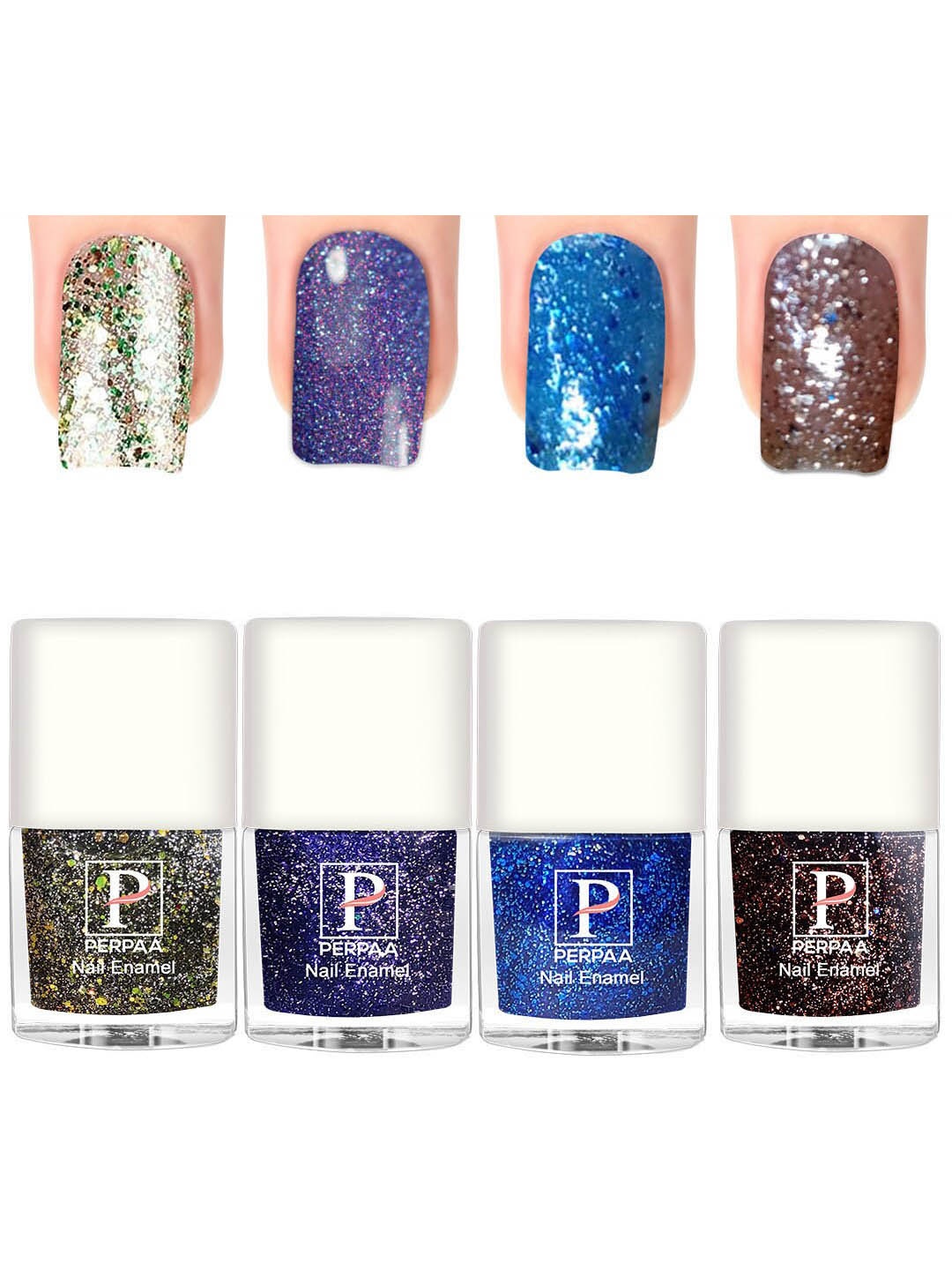 

PERPAA Set Of 4 Glitter Light Reflective UV Gel Sparkly Nail Polish - 5ml Each, Blue