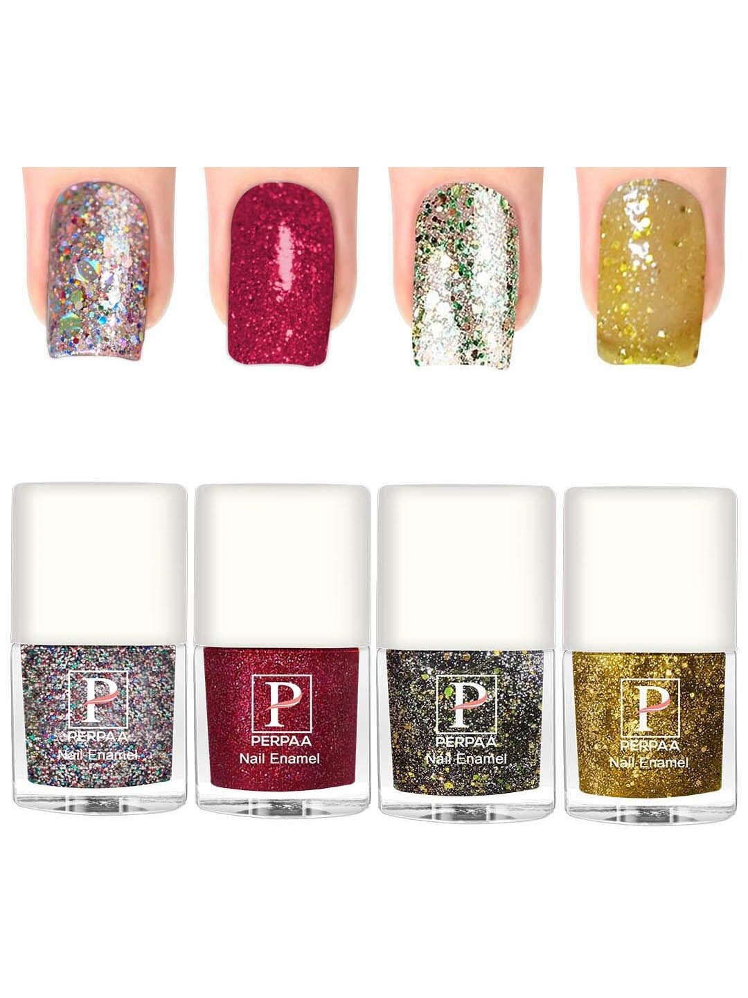 

PERPAA Set Of 4 Glitter Light Flashing Sparkly Gel Nail Polish - 5ml Each, Gold