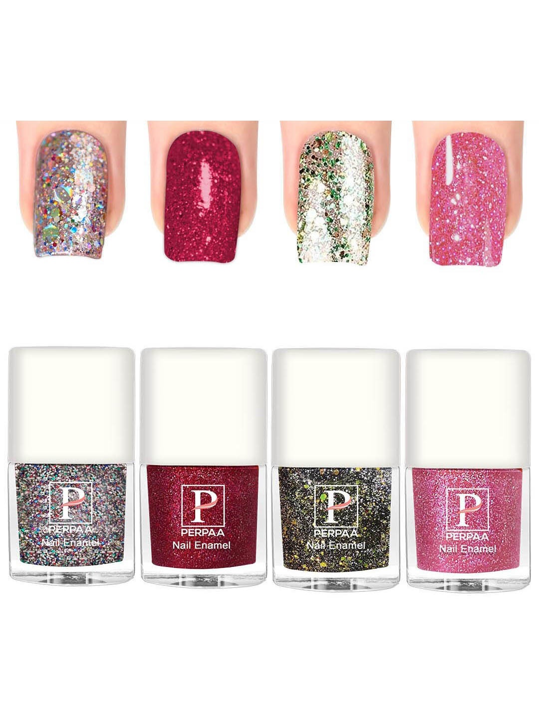 

PERPAA Set Of 4 Glitter Light Flashing Sparkly Gel Nail Polish - 5ml Each, Pink