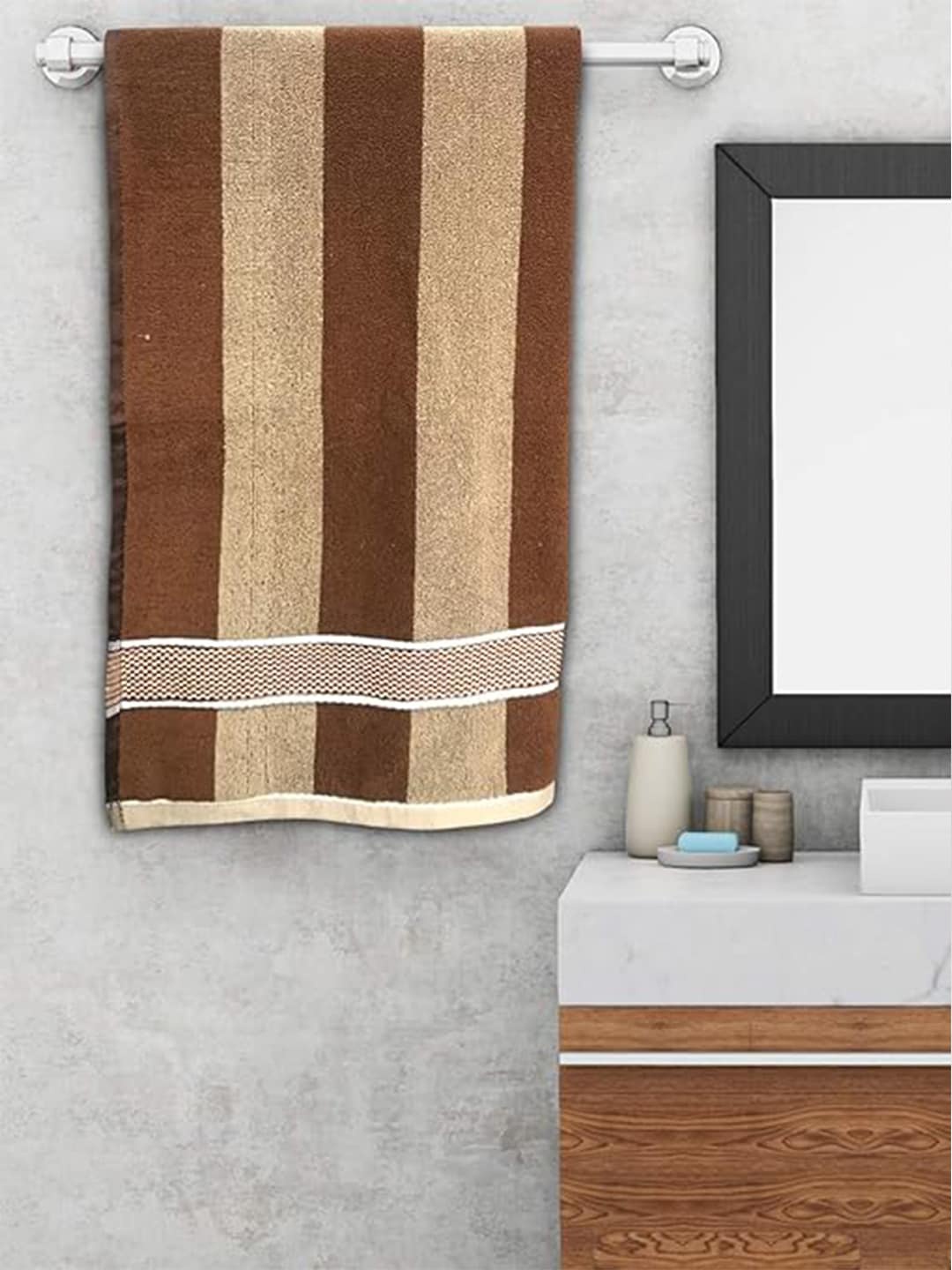 

Kuber Industries Striped Pure Cotton 500 GSM Bath Towel, Brown