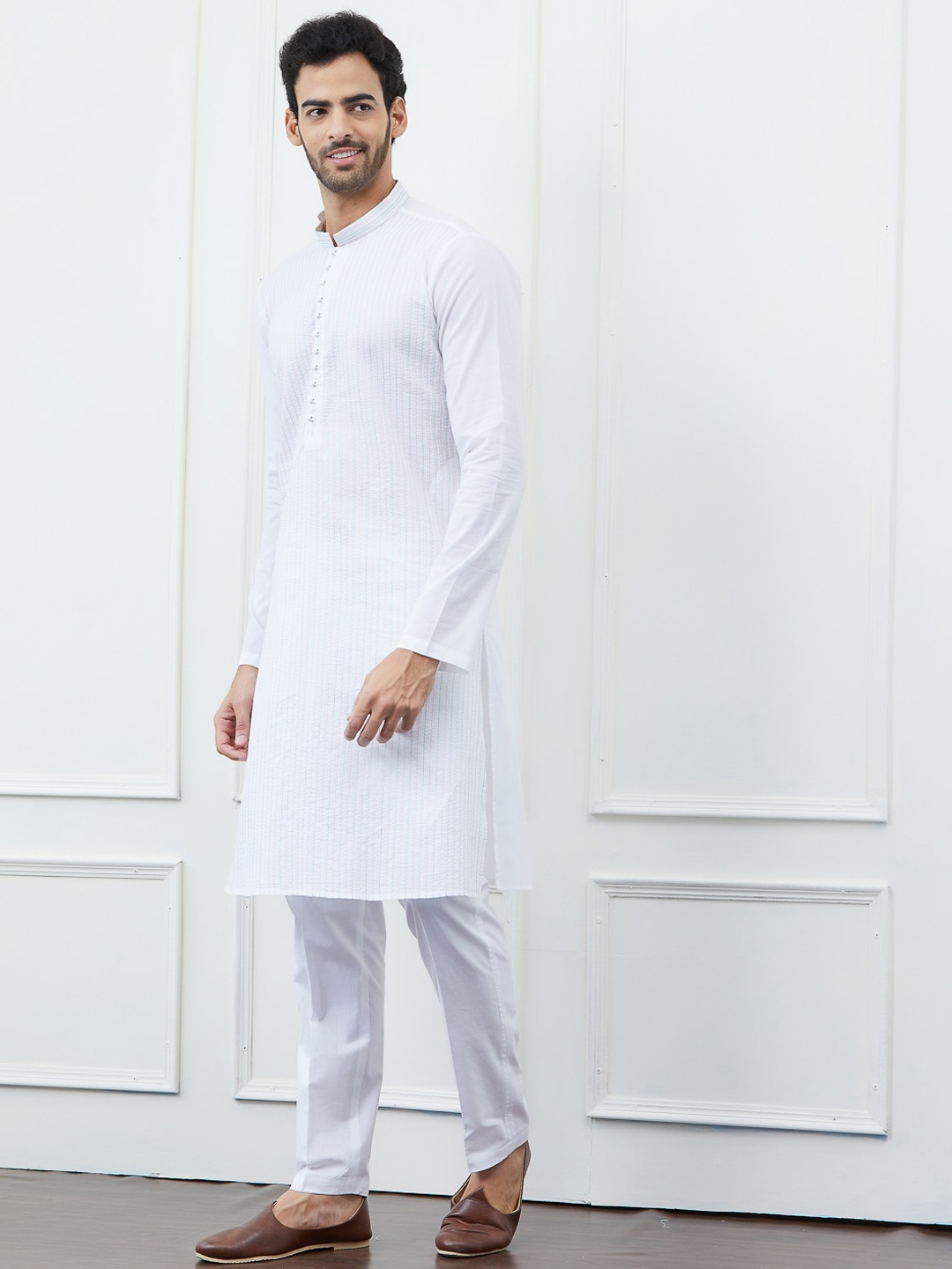 

See Designs Thread Work Pure Cotton Kurta with Pyjamas, White