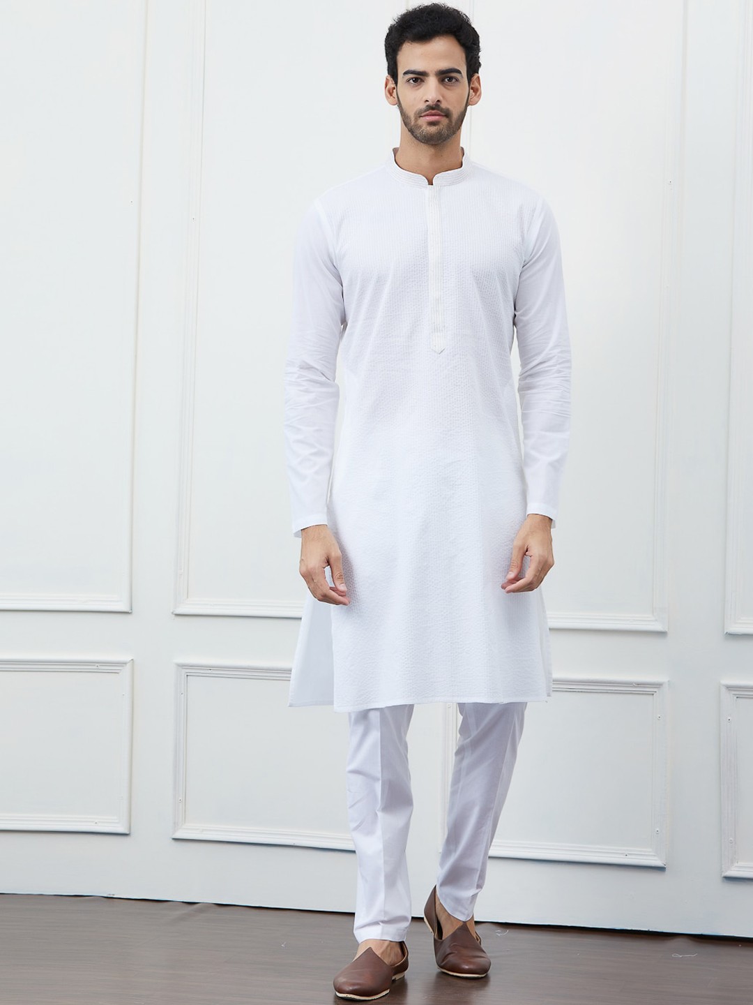 

See Designs Thread Work Pure Cotton Straight Kurta, White